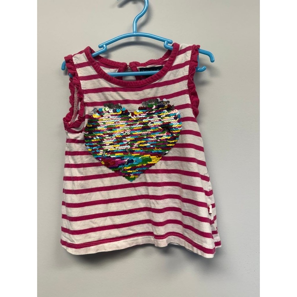Limited Too Baby Girl 24M Pink Striped Sequin Heart Sleeveless Tank Top
